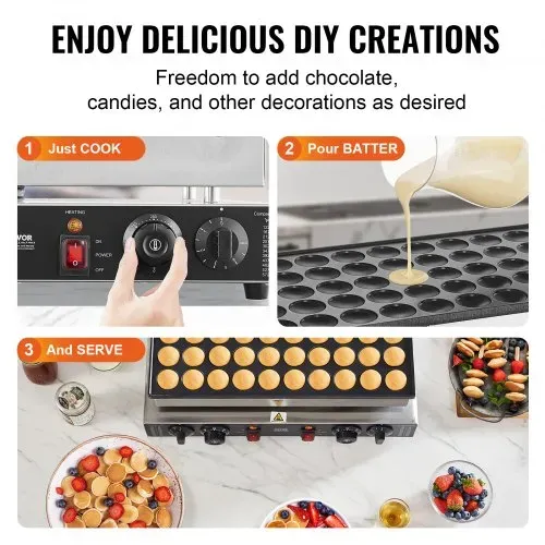 VEVOR Mini-Pfannkuchenmaker kommerzielle Dutch mini Pfannkuchen Maschine, 50 Stk., 43 mm Durchmesser, Dorayaki-Backmaschine, 1700 W, duale Temperatur- und Zeitregelung, in Küchen und Restaurant – Bild 5