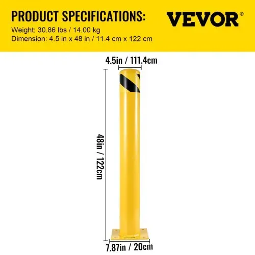 VEVOR 2 Stk. 122 cm Parkplatz-Sicherheitspoller Parkschrankenpfosten, 20 x 20 cm Parkbarriere Parkpfosten, Parkpfosten Verkehrsstraßenröhre Stange, Geeignet für Innen- und Außenbereiche, Parkplätze – Bild 6