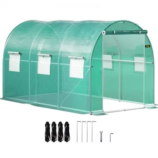 VEVOR Foliengewächshaus 3,7×2,1×2,1m Bogendach Gewächshaus Verzinkter Stahlrahmen und PE Abdeckung Frühbeet Treibhaus 6 Netzfenster Grün Mobiler Folientunnel Ideal für Anbau von Gemüse Blumen VEVOR Foliengewächshaus 3,7×2,1×2,1m Bogendach Gewächshaus Verzinkter Stahlrahmen und PE Abdeckung Frühbeet Treibhaus 6 Netzfenster Grün Mobiler Folientunnel Ideal für Anbau von Gemüse Blumen