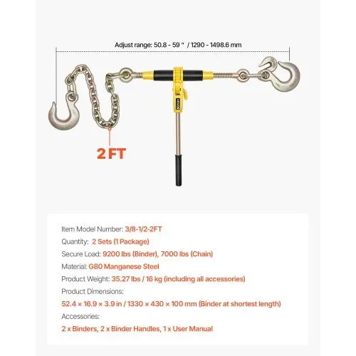 VEVOR Ratschenspanner mit Zurrketten G80 10 mm x 62 cm, 2er-Set, Tragkraft 4173 kg, Transportkettenbefestigungen Kompatibel mit Ketten 10-12,7 mm zur Sicherung von Ladungen, LKW-Anhänger mit Pritsche – Bild 6
