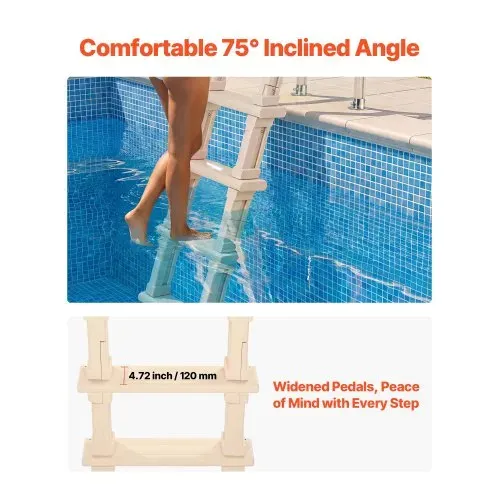 VEVOR Poolleiter, Einstiegsleiter 5-Stufig, Treppe mit Doppeltem Handlauf, Einstiegshilfe Tragkraft 136 kg, für Einbau- & Aufstellpools, Sicherheitsleiter für Alle Terrassenoberflächen, Taupe – Bild 3
