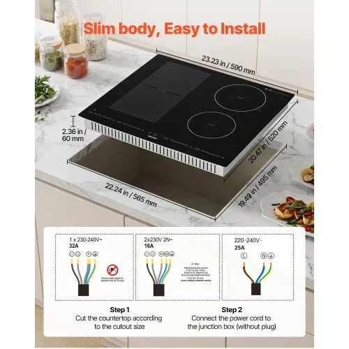 VEVOR Induktionskochfeld mit 4 Zonen Einbau-Induktionskochplatte 7200 W, Induktionsherd mit 9 Leistungsstufen, LED-Touchscreen, Glaskeramik-Oberfläche und Kindersicherung, für Küche und Wohnmobil – Bild 4