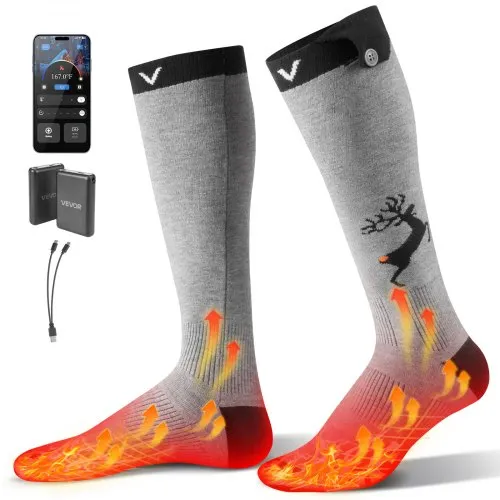 VEVOR Beheizte Socken, 6000 mAh Akkubetrieben, Wiederaufladbare Heizsocken mit 4 Heizstufen und APP-Steuerung, 40–70 °C Fußwärmer für Outdoor, Angeln, Camping, Wandern, Unisex VEVOR Beheizte Socken, 6000 mAh Akkubetrieben, Wiederaufladbare Heizsocken mit 4 Heizstufen und APP-Steuerung, 40–70 °C Fußwärmer für Outdoor, Angeln, Camping, Wandern, Unisex