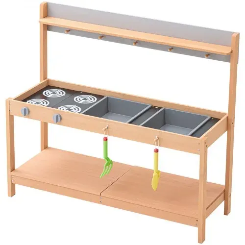 VEVOR Matschküche 1000x360x885 mm, Kinderküche, Holzspielzeug-Spielküchenset mit Zubehör, Outdoor-Spielset, Rollenspiel-Outdoor-Küche für Jungen und Mädchen, Kleinkinder-Spielküche mit Herd und Spüle – Bild 9
