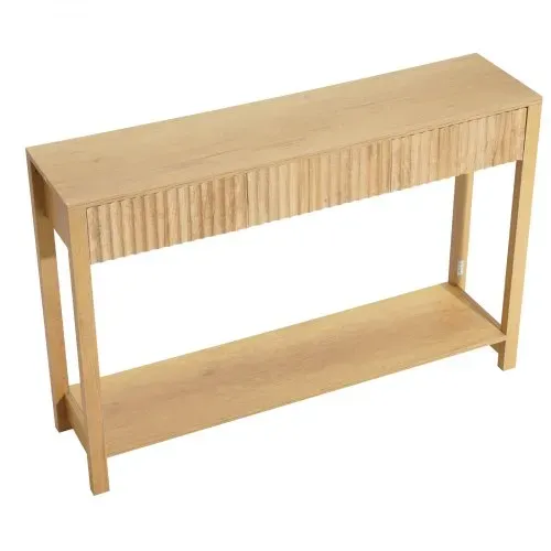 VEVOR Konsolentisch Beistelltisch mit Schubladen & Ablagefach, schmaler rechteckiger Eingangstisch aus MDF + Spanplatte für Flur Schlafzimmer Wohnzimmer Foyer, Flurtisch 120 x 30 x 80 cm Naturholz – Bild 10