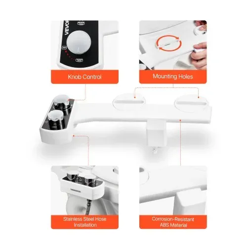 VEVOR Bidetaufsatz ultradünner Toilettensitz-Aufsatz mit 2 einziehbaren Düsen & einstellbarem Wasserdruck, nicht elektrischer Kaltwassersprüher für die Wasserwäsche vorne & hinten WC-Aufsatz – Bild 5