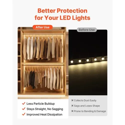 VEVOR LED Profil 20er-Pack 1 m, Eloxierte Aluminiumprofile mit Milchiger Abdeckung, Endkappen & Befestigungsclips, Kanäle, Diffusor für LED-Streifen, Ideal für Unterbau-Arbeitsplatten, V-Form – Bild 2