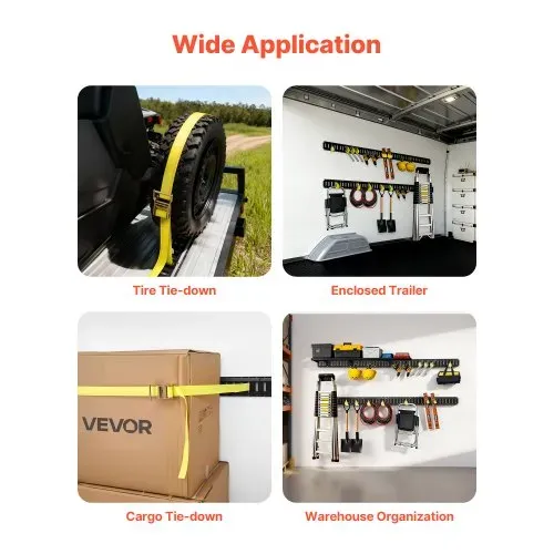 VEVOR E-Track-Zurrschienen-Set, 4er-Pack 2,3 m E-Track-Schienen, 26-tlg., inkl. 2 Ratschengurten & 8 O-Ringen & 8 Zurrgurten mit D-Ring & 8 Endkappen, für Garagen, Lieferwagen, Anhänger, Motorräder – Bild 5