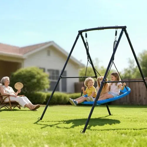 VEVOR Gartenschaukel mit A-förmigem Metallgestell, Schaukelsitz (101,6 cm Groß), bis zu 199,6 kg Tragkraft, Schaukelset Outdoor, Verstärkt mit Spiralförmigen Bodenankern, Tellerschaukel Schwarz Blau – Bild 7