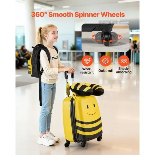 VEVOR 5 tlg. Kinderkoffer Set, 457,2 mm, Hartschalenkoffer mit Kindertrolley, Rucksack, Nackenkissen, Lunchbox & Kofferanhänge, Kofferset fürJungen & Mädchen, praktisch für Reisen Fliegen (Bienen) – Bild 3