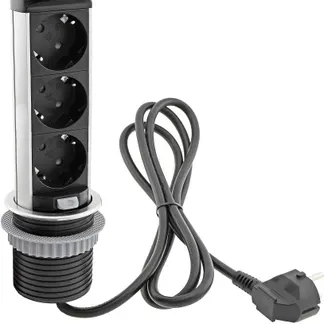 Schreibtisch-Einbausteckdose, rund Mini versenkbar, Edelstahl, 3x Steckd,USB A+C Schreibtisch-Einbausteckdose, rund Mini versenkbar, Edelstahl, 3x Steckd,USB A+C