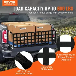 VEVOR Heckklappennetz, 1525 x 470 mm, LKW-Ladeflächennetz mit 4 verstellbaren Teleskopgurten, ausziehbar und langlebig, flexible Einstellung, Gepäcknetz geeignet für Pickup, Anhänger, LKW, Jeep, SUV VEVOR Heckklappennetz, 1525 x 470 mm, LKW-Ladeflächennetz mit 4 verstellbaren Teleskopgurten, ausziehbar und langlebig, flexible Einstellung, Gepäcknetz geeignet für Pickup, Anhänger, LKW, Jeep, SUV