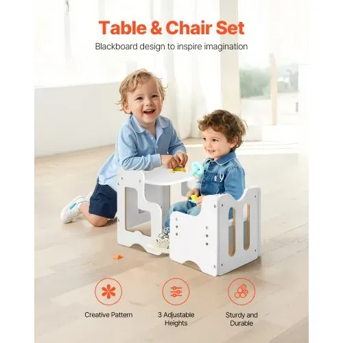 VEVOR Montessori Tisch Stuhlset Kleinkindertischset (mit Tafel) aus Holz für 1–5-Jährige, höhenverstellbarer Aktivitätstisch Spieltisch für Kinder, ideal zum Lesen Essen Spielen – Weiß VEVOR Montessori Tisch Stuhlset Kleinkindertischset (mit Tafel) aus Holz für 1–5-Jährige, höhenverstellbarer Aktivitätstisch Spieltisch für Kinder, ideal zum Lesen Essen Spielen – Weiß