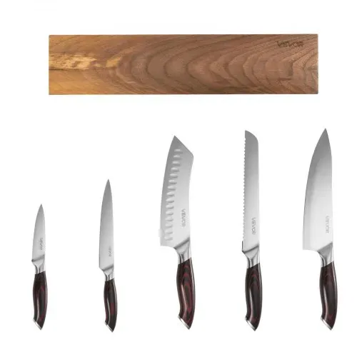 VEVOR Messerset 6-tlg. Küchenmesserset mit magnetischer Messerhalter, Messer aus hochkohlenstoffhaltigem Edelstahl, Küchenbesteck mit ergonomischem & bruchfestem Griff, Magnetleiste in Walnussoptik – Bild 10