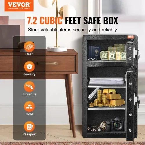 VEVOR Safe Tresor mit feuerfester Geldtasche, Doppeltüren-Safe 204 L, 2 höhenverstellbare Trennwände, digitaler Möbeltresor mit Schlüssel, Code, Safe für Geld Schmuck Wertsachen, Schwarz VEVOR Safe Tresor mit feuerfester Geldtasche, Doppeltüren-Safe 204 L, 2 höhenverstellbare Trennwände, digitaler Möbeltresor mit Schlüssel, Code, Safe für Geld Schmuck Wertsachen, Schwarz