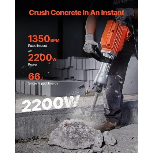 VEVOR Hochleistungs-Betonbrecher Abbruchhammer 2200 W, 1-1/8 Zoll / 28,6 mm Elektroabbruchhammer, Bohrhammer Betonhammer Stemmhammer 1400 BPM, inkl. Spitzmeißel, Flachmeißel, für Schiefer, Beton usw. VEVOR Hochleistungs-Betonbrecher Abbruchhammer 2200 W, 1-1/8 Zoll / 28,6 mm Elektroabbruchhammer, Bohrhammer Betonhammer Stemmhammer 1400 BPM, inkl. Spitzmeißel, Flachmeißel, für Schiefer, Beton usw.