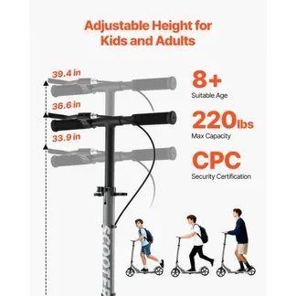 VEVOR Scooter (2 Räder) für Kinder ab 8 Jahren, Cityroller Kinderroller Straßenroller mit höhenverstellbarem Lenker & rutschfestem Deck & Handbremse, faltbarer Tretroller bis zu 100 kg, Grau VEVOR Scooter (2 Räder) für Kinder ab 8 Jahren, Cityroller Kinderroller Straßenroller mit höhenverstellbarem Lenker & rutschfestem Deck & Handbremse, faltbarer Tretroller bis zu 100 kg, Grau