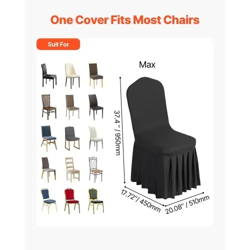 VEVOR 30 x Stuhlhussen Stuhlbezug mit flacher Vorderseite Stretch waschbarer & abnehmbarer Stuhlüberzug aus Polyester-Spandex für Hochzeitsfeiern, passend für Stühle (51 x 45 x 95 cm) Schwarz – Bild 3