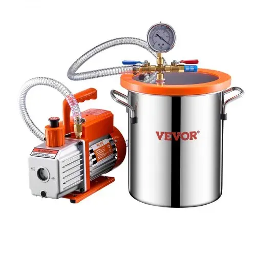 VEVOR 11,36L Vakuumkammer & 3,5 CFM Pumpe, Edelstahlkammer, einstufiges Vakuumpumpen-Entgasungskammerset, mit Acryldeckel, Öl, 1,5 m Schlauch, Vacuum Pump Kit zum Entgasen von Harz-Silikon-Epoxiden – Bild 9