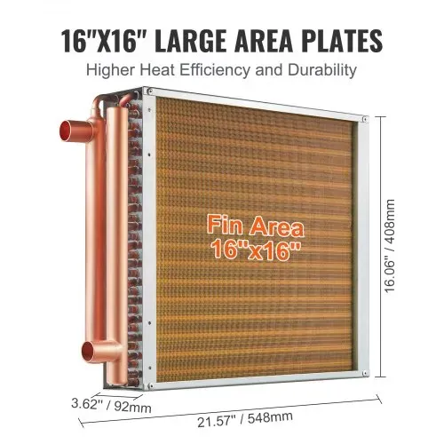 VEVOR Wärmetauscher Wasser-Luft, 40,64 x 40,64 cm mit 3-reihigen 9,53 mm Kupferanschlüssen, 193 Aluminiumlamellen Wärmetauscher für Holzöfen, Heizung und Kühlung im Wohnbereich und Warmluftheizung – Bild 4
