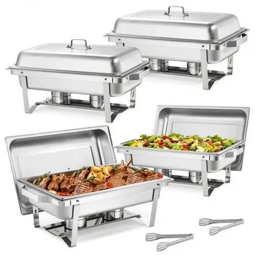 VEVOR rechteckiger Chafing Dish Set 8,5 L Speisenwärmer (4 Stk.) Buffet Warmhaltebehälter mit Griff & 2 Lebensmittelzangen & Deckel & Brennstoffhalter, geeignet für Bankett Party Hochzeit Silber – Bild 8