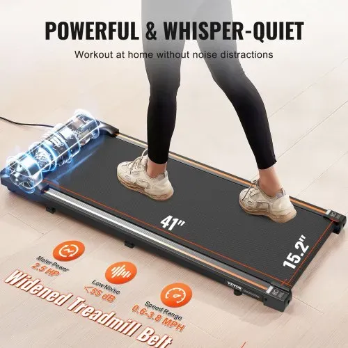 VEVOR Walking Pad Laufband unter den Schreibtisch, Laufband zum Arbeiten, funktionierendes Laufband mit 120 kg Tragkraft, tragbares Pad mit 2,5 PS, Fernbedienung LED-Anzeige 1-6 km/h Schwarz – Bild 2