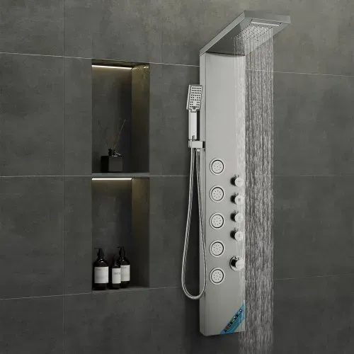 VEVOR Duschsäule Duschsystem Duscharmatur, 4 Duschmodi, Duschset, Regenfall, Wasserfall, 5 Ganzkörpermassagedüsen und Handbrause mit 3 Einstellungen und 1,5 mSchlauch, Wandduschset aus Edelstahl – Bild 7