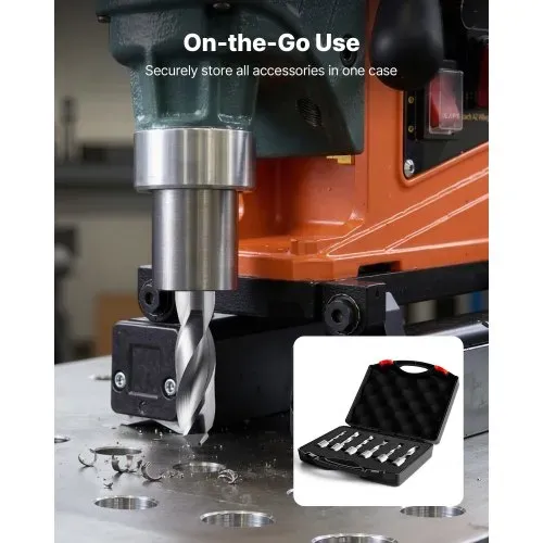VEVOR HSS-Kernbohrer Weldon-Schaft 6-tlg. Magnetbohrer 6,35–14,28 mm Schnittdurchmesser, 6 Bohrer im Kunststoffkoffer, 50,8 mm Schnitttiefe, Ideal für Magnetbohrmaschinen, Stahl, Aluminium, Kupfer – Bild 4