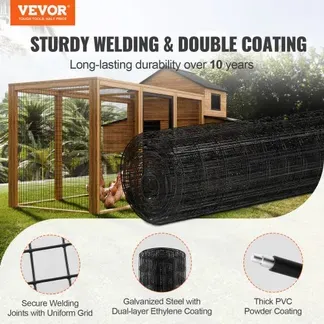VEVOR Volierendraht 61 x 1524 cm, Gartenzaun, 1,52 mm Maschendrahtzaunrolle, Vinylbeschichtetes Drahtzaun für Hühnerstallbarrieren, Kaninchen- und Schlangenzäune, Geflügelgehege VEVOR Volierendraht 61 x 1524 cm, Gartenzaun, 1,52 mm Maschendrahtzaunrolle, Vinylbeschichtetes Drahtzaun für Hühnerstallbarrieren, Kaninchen- und Schlangenzäune, Geflügelgehege
