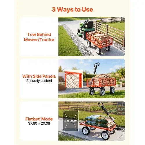 VEVOR Bollerwagen 408,2 kg Tragkraft, Gartenwagen mit PU-Reifen, Handwagen mit Verstellbarem Griff, Abnehmbaren Seitenwänden, Transportwagen zur Befestigung an ATV oder Traktor, Rot – Bild 4