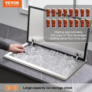 VEVOR Drop-in-Eisbox, 24 L Edelstahl-Eiskühler, 610 x 508 x 382 mm Kommerzieller Eisbehälter mit Klappdeckel, Eingebaute Eisspeichertruhe, Abflussrohr und Ablassstopfen im Lieferumfang Enthalten VEVOR Drop-in-Eisbox, 24 L Edelstahl-Eiskühler, 610 x 508 x 382 mm Kommerzieller Eisbehälter mit Klappdeckel, Eingebaute Eisspeichertruhe, Abflussrohr und Ablassstopfen im Lieferumfang Enthalten