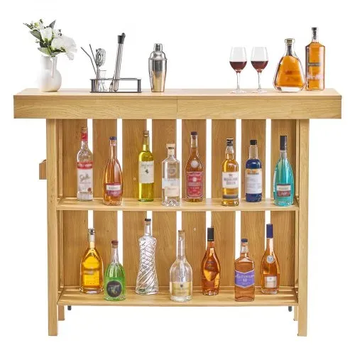 VEVOR Hausbar mit 3 Ebenen, Bartresen aus Holzwerkstoff mit Fußstütze & Flaschenöffner-Halter, Moderne Bartheke mit viel Stauraum für Wohnzimmer & Keller, Belastbar bis 81,6 kg, 1400 x 398 x 1055 mm – Bild 10