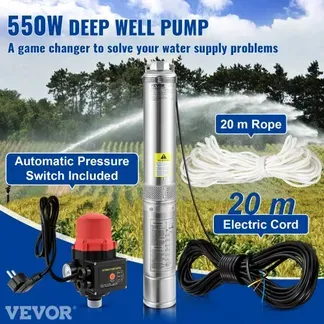 VEVOR 76 mm Tiefbrunnenpumpe 550 W Brunnenpumpe max. Durchfluss 50 L/min Tauchpumpe max. Förderhöhe 89 m Tauchwasserpumpe sandbeständig < 5% max. Drehzahl VEVOR 76 mm Tiefbrunnenpumpe 550 W Brunnenpumpe max. Durchfluss 50 L/min Tauchpumpe max. Förderhöhe 89 m Tauchwasserpumpe sandbeständig < 5% max. Drehzahl