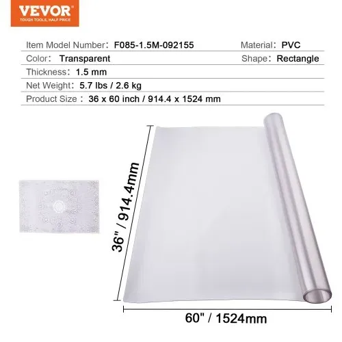 VEVOR Kunststoff-Tischdecke, 91,4 x 152,4 cm, 1,5 mm dick, mattierter Tischschutz, rechteckige PVC-Schreibtischunterlage, wasserdichte und leicht zu reinigende Schreibtischunterlage, Tischdecke, für Büro, Kommode, Esszimmertisch, Nachttisch – Bild 6