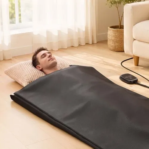 VEVOR Infrarot-Saunadecke 185x90cm Tragbare Infrarotdecke PU-Leder Schwarz, Wärmedecke für Schwitzen Entspannung Detox, 30-75°C Temperaturregelung, 20-60 min Timer, Handtuchfutter, mit Tragetasche – Bild 7