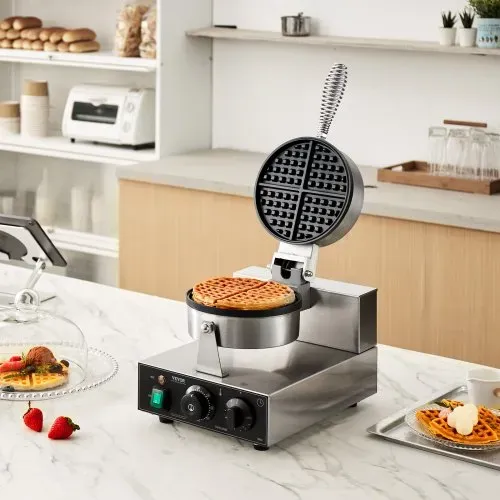 VEVOR kommerzielles Waffeleisen 1230 W Waffel Maker mit antihaftbeschichteten Backflächen Waffeleisen aus Edelstahl mit Temperatur- und Zeitregelung, für Restaurant Bäckerei 4 Fächerfömige Waffeln – Bild 7