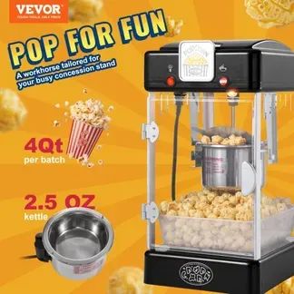 VEVOR Popcornmaschine Popcornautomat Popcorn-Maker, 300 W Popcornmaschine 2,5 oz Kessel ergibt 4 Qt pro Ladung, Popcornmaschine mit PP-Tür, inkl. 2 Schaufeln und Tablett, Kino-Stil Schwarz VEVOR Popcornmaschine Popcornautomat Popcorn-Maker, 300 W Popcornmaschine 2,5 oz Kessel ergibt 4 Qt pro Ladung, Popcornmaschine mit PP-Tür, inkl. 2 Schaufeln und Tablett, Kino-Stil Schwarz