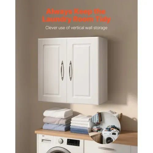 VEVOR Wandschrank für Waschküche, 2-stöckiger Wandhängeschrank mit verstellbarer Ablage, Küchenschrank mit2 Türen, für Küche Bad Wäscherei, 30 x 60 x 60 cm (T x B x H), Oberschrank Weiß – Bild 2