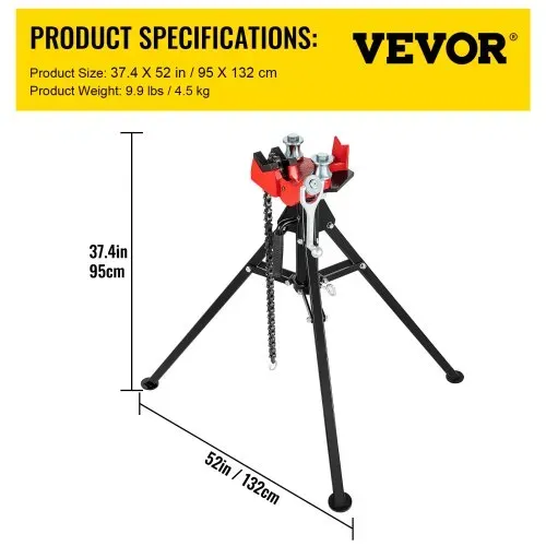 VEVOR Modell TP-425 Transportabler Kettenschraubstock Rohrschraubstock Kettenrohrschraubstock aus Stahl, Dreifuß-Arbeitsgerät 3,2-127mm, für Mechaniker Elektriker Sanitärhandwerker – Bild 6