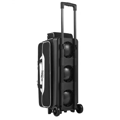 VEVOR Bowlingtasche mit Rollen für 3 Kugeln 600D Oxford Schwarz + Weiß, für Schuhe bis US-Größe 16 und Zubehör, mit Teleskopgriff (bis zu 1016 mm), Doppellagigen Ablagen und Verstärkten Nähten – Bild 8