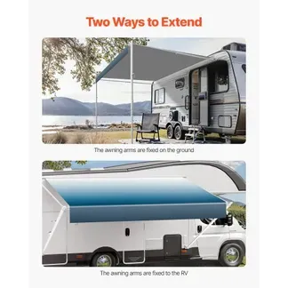 VEVOR Wohnwagen Markise einziehbare RV Markisen (548,64 cm) wasserdichte Wohnmobil-Markise mit Aluminiumlegierungsrahmen, Außenmarkise mit weißem Ständer und blauen Stoffen mit Farbverlauf VEVOR Wohnwagen Markise einziehbare RV Markisen (548,64 cm) wasserdichte Wohnmobil-Markise mit Aluminiumlegierungsrahmen, Außenmarkise mit weißem Ständer und blauen Stoffen mit Farbverlauf