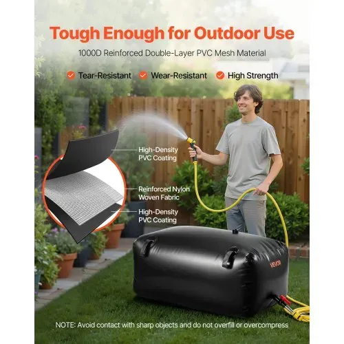 VEVOR Wasserblasen Aufbewahrungsbehälter, 240 L, Wassersack faltbar, Wasserbehälter aus 1000D PVC, Wasserbehälter auslaufsicher, ideal für Camping, Gartenbewässerung, RV & Notfälle, Schwarz – Bild 2