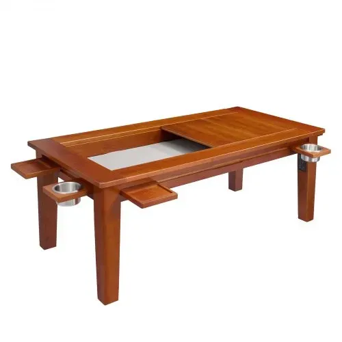 VEVOR Brettspieltisch 120x60x45cm 2-in-1 Spiel- & Esstisch 136kg Belastbar, Geräumig für 4 Spieler, Massivholz, mit Abnehmbaren Tischplatten Getränkehaltern Leder-Spielmatte & Ausziehbaren Tabletts – Bild 9