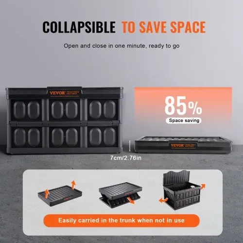 VEVOR 3er-Set 45L Profi Klappbox aus PP Transportbox mit Deckel Faltbarer Aufbewahrungsbox mit Handgriff Stapelbare Kisten Storage Box Faltboxen Stapelboxen für Aufbewahrung & Transport – Bild 2