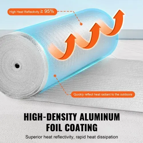 VEVOR Doppelt reflektierende Isolierrolle, Strahlungsbarriere mit Schaumstoffkern, 3,2 mm, 48 Zoll x 100 Fuß, doppelseitiges wärmereflektierendes Schild aus Aluminiumfolie und EPE-Schaum, Wärmedämmrolle für Fenster und Wohnmobildächer – Bild 2