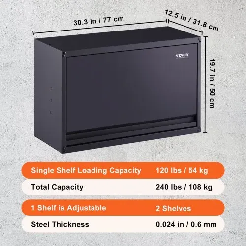 VEVOR Werkstatt Wandschrank 77 x 31,8 x 50 cm Hängeschrank 108 kg Gesamtkapazität (2 Regale) Werkstattschrank aus 0,6 mm dickem SPCC-Stahlplatte Ideal als Vorratsschrank, Werkzeugschrank, Büroschrank – Bild 6
