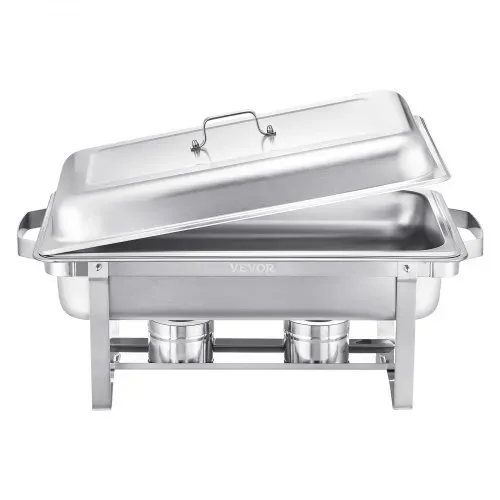 VEVOR Chafing Dish Buffet-Set 4 Stk. Edelstahl-Speisenwärmer mit 4 Pfannen in voller Größe (7,5 L), rechteckiger Catering-Wärmespender mit Deckel & Wasserpfannenständer & Brennstoffhalter Buffet – Bild 8
