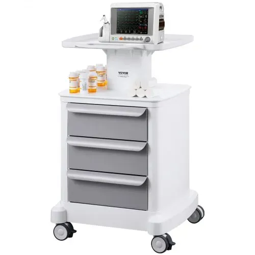 VEVOR Laborwagen mit 4 Ebenen, Laborwagen mit 3 Schubladen und 1 oberen Ablage, mobiler medizinischer Wagen aus ABS-Material, Laborrollwagen mit 4 leisen Rädern für Labor, Klinik, Krankenhaus, Salon, weiß – Bild 9