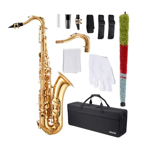 VEVOR Tenorsaxophon, B-Dur, Messingsaxophon-Anfängerset mit Tragetasche, Mundstück, Gurten, Reinigungstuch, Handschuhen, Umhängeband, 23-Tasten-Tenorsaxophon-Set, für Anfänger & Schüler, Gold VEVOR Tenorsaxophon, B-Dur, Messingsaxophon-Anfängerset mit Tragetasche, Mundstück, Gurten, Reinigungstuch, Handschuhen, Umhängeband, 23-Tasten-Tenorsaxophon-Set, für Anfänger & Schüler, Gold