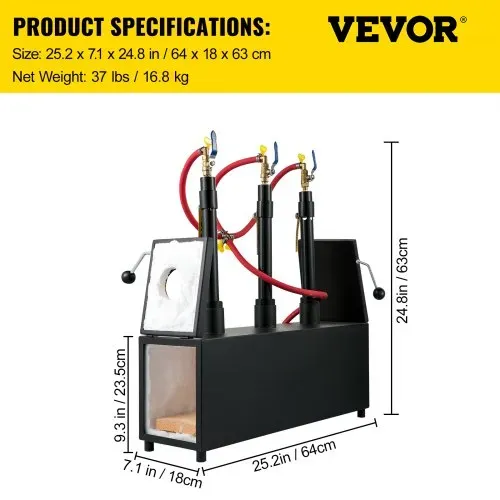 VEVOR Gas schmiedeofen 1350 °C, Brenner Schmiede 15 L, Schmiedeofen drei Brenner Zweitürig Auskleidung mit Aluminiumsilikatfaser, Metallschmiede Max. Leistung 230,4 kWh / 786.000 BTU, Gasdruckregler – Bild 6